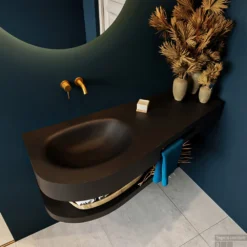 MONDIAZ RIVA 120cm Wastafel Met Planchet Kleur Urban. Wastafel DULCET Links 0 Kraangaten Kleur Urban. -Zalig Baden Verkoopwinkel riva planchet urban dulcet urban top 0006