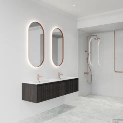 Spiegel Boss & Wessing Thyreos 40x100cm Ovaal Met Rand Koper LED Verlichting & Geïntegreerde Spiegelverwarming