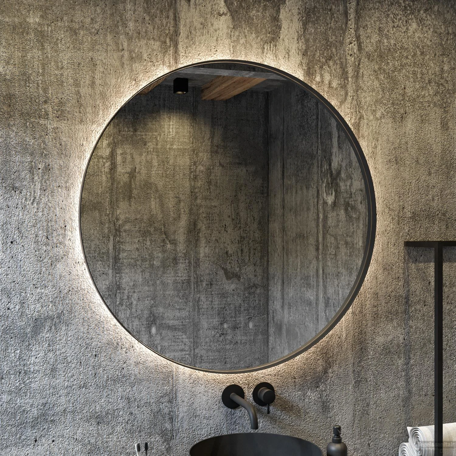 Spiegel Boss & Wessing Star Rond Met LED 60 Cm Mat Zwart