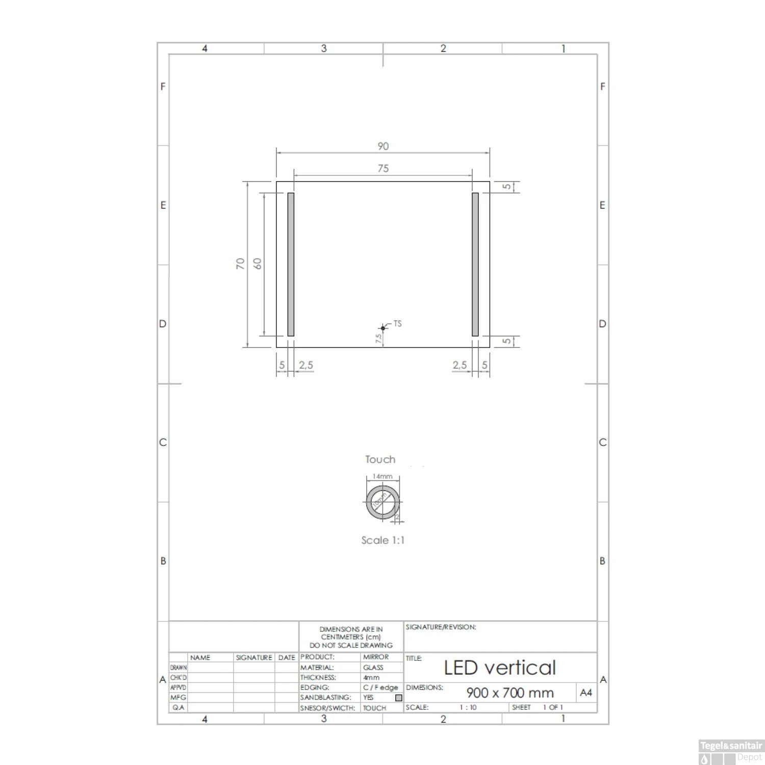 Spiegel Gliss Design Verticaal Led Standaard Dubbele LED Verlichting 90cm 3 Spiegel Gliss Design Verticaal Led Standaard Dubbele LED Verlichting 90cm - Afbeelding 3