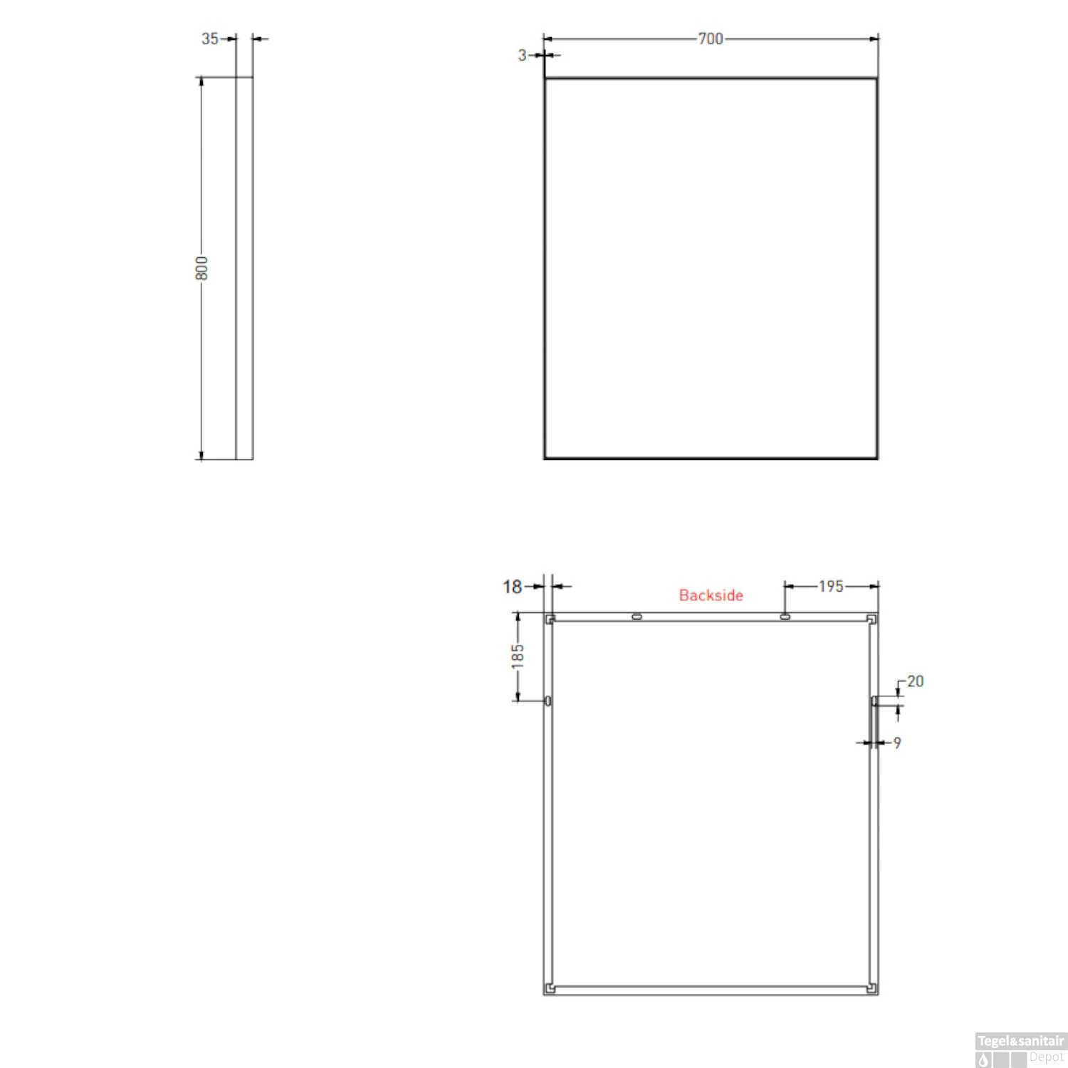 Spiegel Ink SP18 Rechthoek In Stalen Kader 70 X 4 X 80 Cm Mat Zwart 2 Spiegel Ink SP18 Rechthoek In Stalen Kader 70 X 4 X 80 Cm Mat Zwart - Afbeelding 2