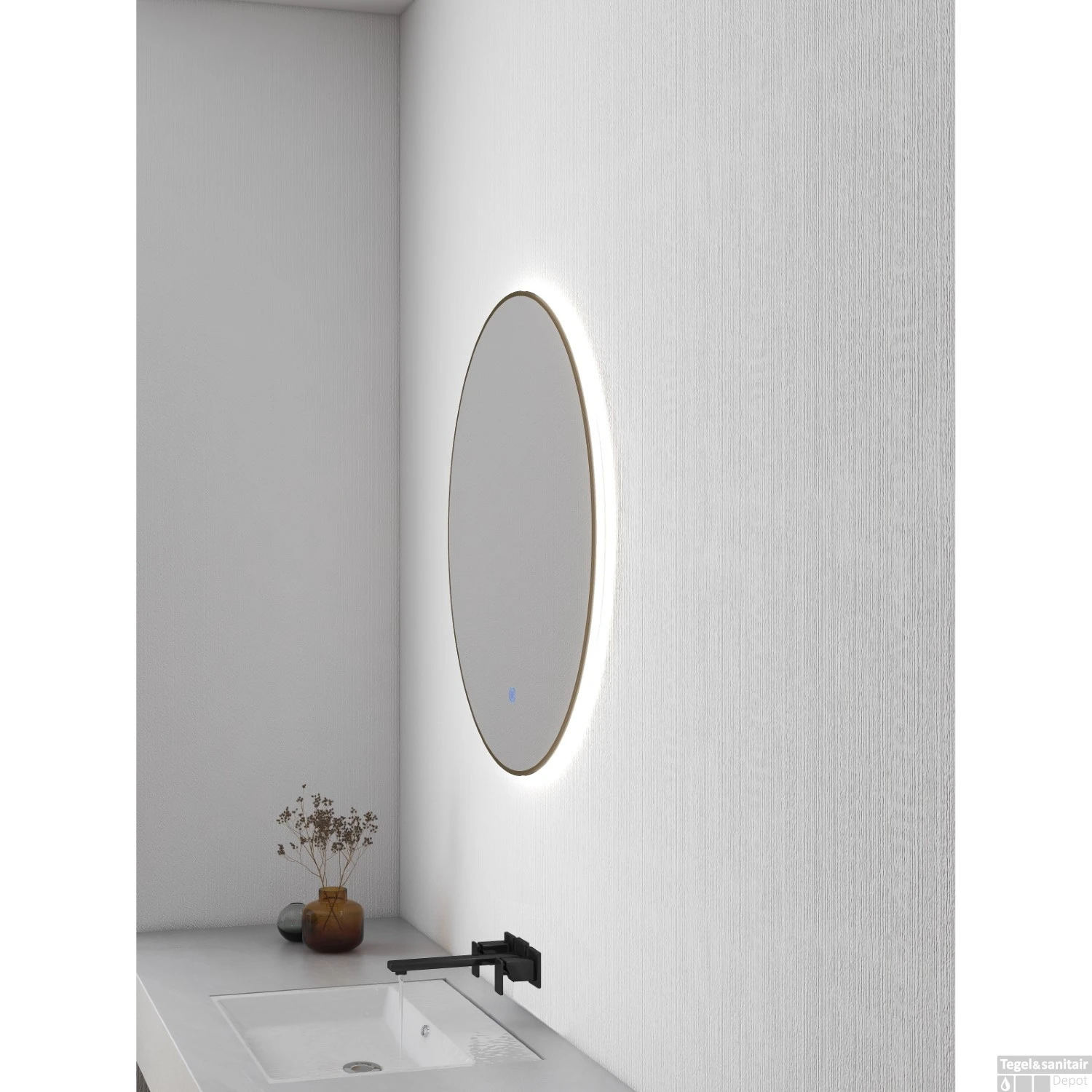 Ronde Spiegel Wiesbaden Novi Met LED, Dimbaar 80 Cm Geborsteld Messing 4 Ronde Spiegel Wiesbaden Novi Met LED, Dimbaar 80 Cm Geborsteld Messing - Afbeelding 4