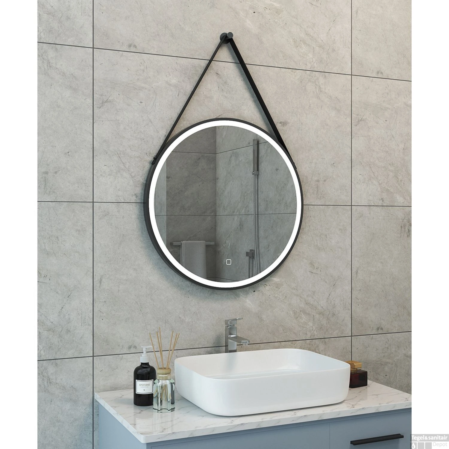 Spiegel Rond Met Band Boss & Wessing Snow Ledverlichting En Spiegelverwarming 60 Cm Mat Zwart 2 Spiegel Rond Met Band Boss & Wessing Snow Ledverlichting En Spiegelverwarming 60 Cm Mat Zwart - Afbeelding 2