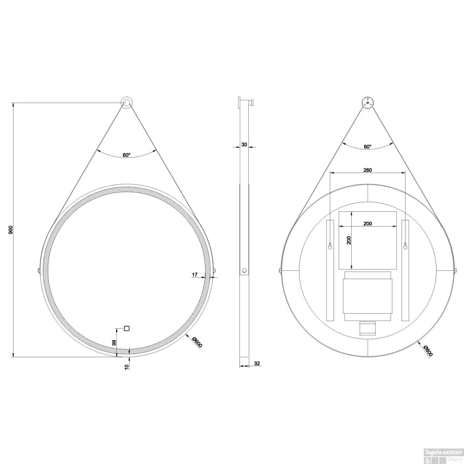 Spiegel Rond Met Band Boss & Wessing Snow Ledverlichting En Spiegelverwarming 60 Cm Mat Zwart 3 Spiegel Rond Met Band Boss & Wessing Snow Ledverlichting En Spiegelverwarming 60 Cm Mat Zwart - Afbeelding 3