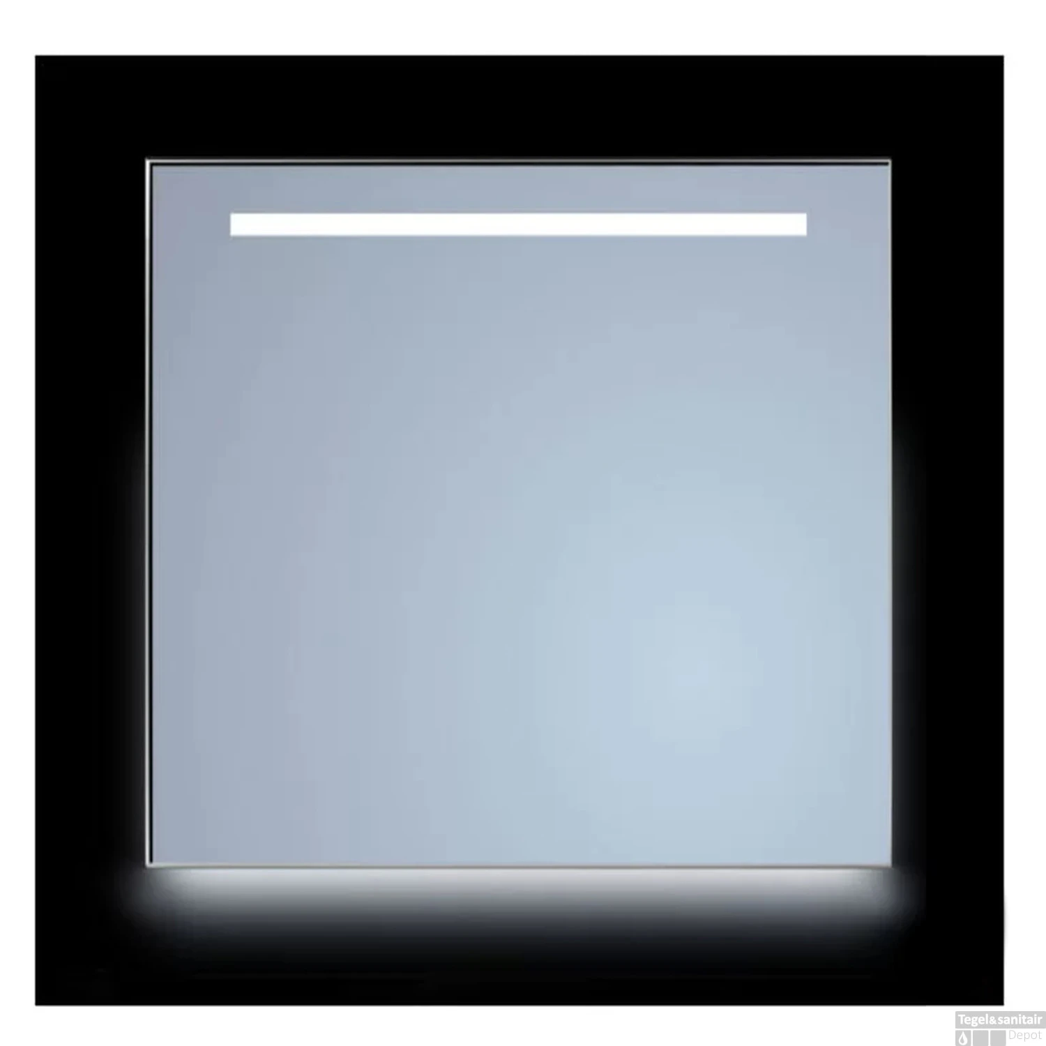 Spiegel Sanicare Q-Mirrors 120x70 Cm Vierkant Met Aan De Bovenkant & Onderzijde LED Cold White, Omlijsting Mat Zwart Incl. Ophangmateriaal Met Afstandsbediening