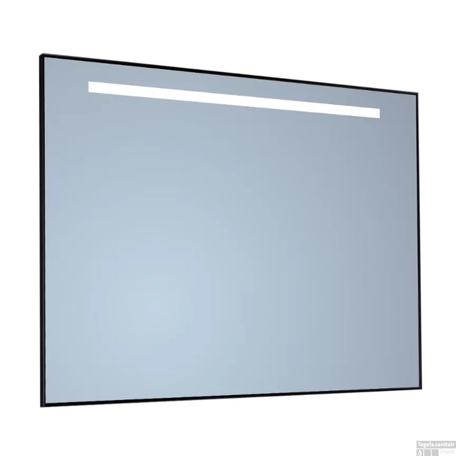 Spiegel Sanicare Q-Mirrors 75x70 Cm Vierkant Met Aan De Bovenkant LED Warm White, Omlijsting Mat Zwart Incl. Ophangmateriaal Met Afstandsbediening