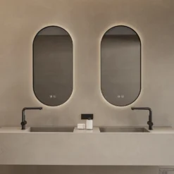 Spiegelcombinatie Boss & Wessing 2x Thyreos 40x100cm Ovaal Met Rand Mat Zwart LED Verlichting & Geïntegreerde Spiegelverwarming