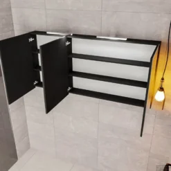 Spiegelkast Boss & Wessing Cube 150x70x16 Cm Mat Zwart Urban (3 Deuren)