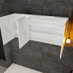 Spiegelkast BWS Valencia 150x70x16 Cm Met Twee Deuren Carrara Mat -Zalig Baden Verkoopwinkel spiegelkast bws valencia 150x70 carrara mat detail2