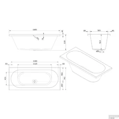 Whirlpool Boss & Wessing Urby Silent 3 170x75cm Dubbel Systeem -Zalig Baden Verkoopwinkel technische tekening urby 170x75 tech 4