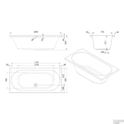 Whirlpool Boss & Wessing Urby Silent 3 190x90cm Dubbel Systeem -Zalig Baden Verkoopwinkel technische tekening urby 190x90 tech