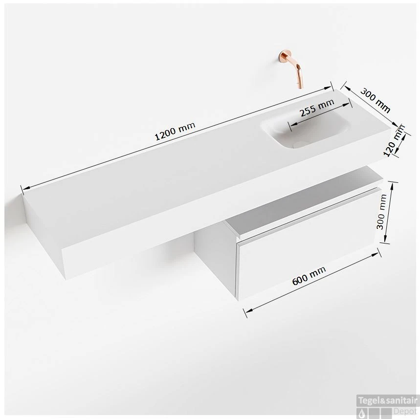 MONDIAZ ANDOR 60cm Toiletmeubel Smoke. LEX 120cm Wastafel Talc Rechts 1 Kraangat 5 MONDIAZ ANDOR 60cm Toiletmeubel Smoke. LEX 120cm Wastafel Talc Rechts 1 Kraangat - Afbeelding 5