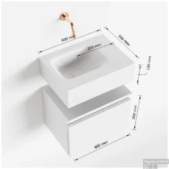 MONDIAZ ANDOR 40cm Toiletmeubel Light Brown Grey. LEX 40cm Wastafel Talc Links Geen Kraangat -Zalig Baden Verkoopwinkel tekening andor 40cm links 3182512628454