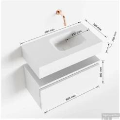 MONDIAZ ANDOR 60cm Toiletmeubel Fire. LEX 60cm Wastafel Urban Rechts 1 Kraangat -Zalig Baden Verkoopwinkel tekening andor 60cm rechts 3182512631270 1