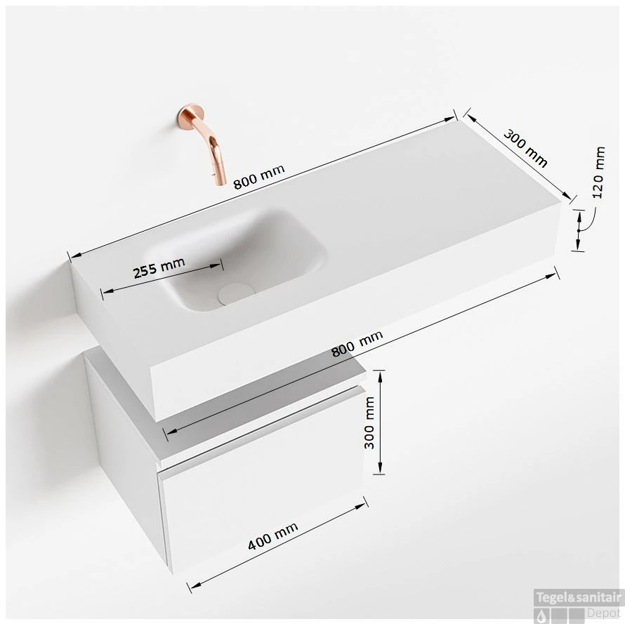 MONDIAZ ANDOR 40cm Toiletmeubel Talc. LEX 80cm Wastafel Talc Links 1 Kraangat 4 MONDIAZ ANDOR 40cm Toiletmeubel Talc. LEX 80cm Wastafel Talc Links 1 Kraangat - Afbeelding 4