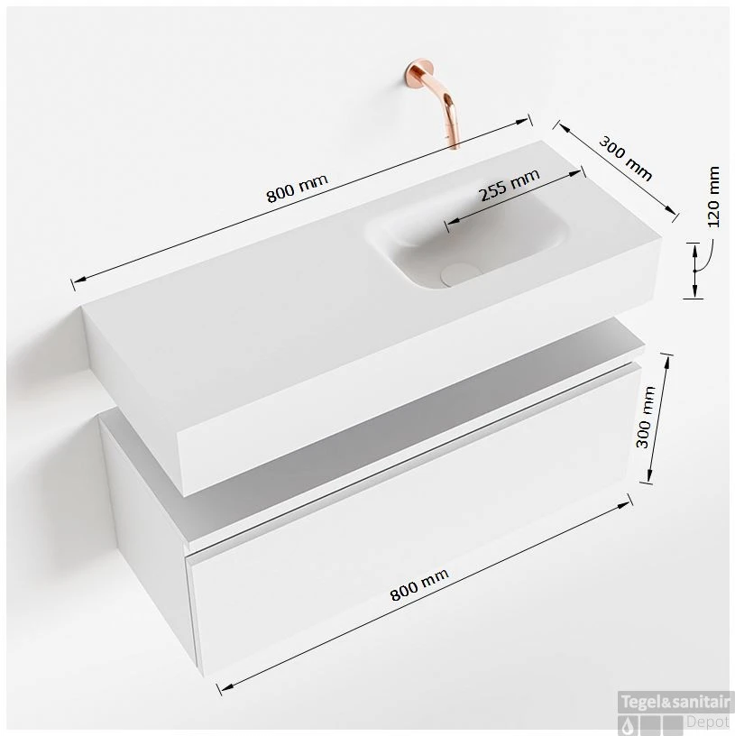 MONDIAZ ANDOR 80cm Toiletmeubel Cale. LEX 80cm Wastafel Talc Rechts 1 Kraangat 5 MONDIAZ ANDOR 80cm Toiletmeubel Cale. LEX 80cm Wastafel Talc Rechts 1 Kraangat - Afbeelding 5