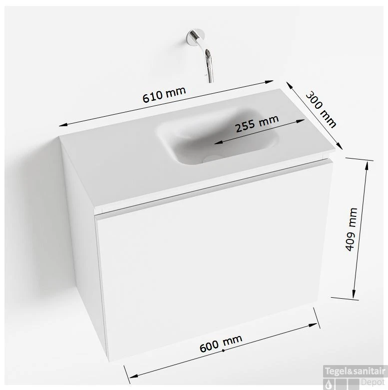 MONDIAZ OLAN 60cm Toiletmeubel Talc. LEX Wastafel Talc Rechts Geen Kraangat 5 MONDIAZ OLAN 60cm Toiletmeubel Talc. LEX Wastafel Talc Rechts Geen Kraangat - Afbeelding 5