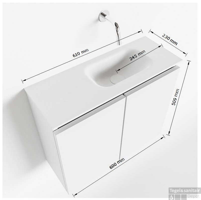 MONDIAZ TURE 60cm Toiletmeubel Washed Oak. EDEN Wastafel Urban Rechts 1 Kraangat 5 MONDIAZ TURE 60cm Toiletmeubel Washed Oak. EDEN Wastafel Urban Rechts 1 Kraangat - Afbeelding 5