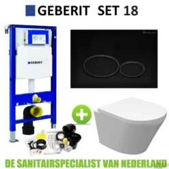 Geberit UP320 Toiletset Set18 Wiesbaden Vesta Junior Rimless 47cm Met Matzwarte Drukplaat
