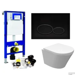 Geberit UP320 Toiletset Set18 Wiesbaden Vesta Junior Rimless 47cm Met Matzwarte Drukplaat -Zalig Baden Verkoopwinkel toiletsets geberit up320 set18 milo shop