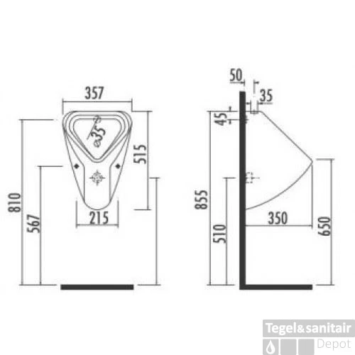 Urinoir Boss & Wessing Basic Keramiek Wit 2 Urinoir Boss & Wessing Basic Keramiek Wit - Afbeelding 2