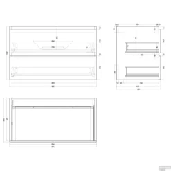 Badkamermeubelset Gliss Design Hera Mat Zwart 90cm 2 Laden Licht Grijs Eiken (Keuze Wastafel) -Zalig Baden Verkoopwinkel tt 90cm 1 1 1