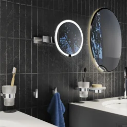 Uitschuifbare Scheer/Make-up Spiegel Rond LED Smedbo Outline 20x38