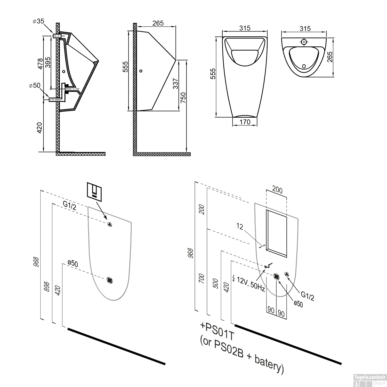 Urinoir Bruckner Schwarn 34x55x31cm Rond Met Achterinlaat Wit 4 Urinoir Bruckner Schwarn 34x55x31cm Rond Met Achterinlaat Wit - Afbeelding 4