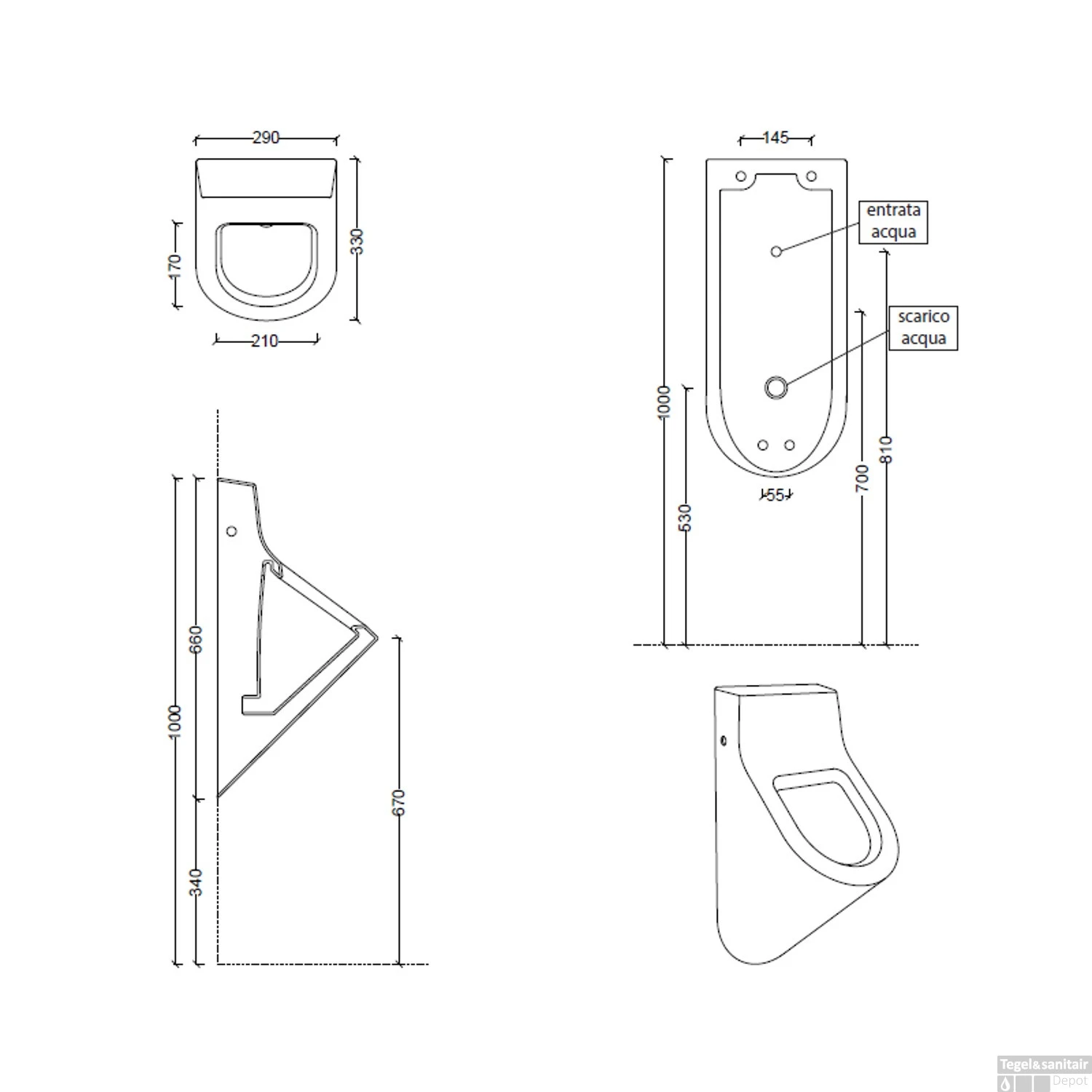 Urinoir Set Salenzi Hung Achterinlaat Mat Wit Met TECE Loop Drukplaat Kunststof 3 Urinoir Set Salenzi Hung Achterinlaat Mat Wit Met TECE Loop Drukplaat Kunststof - Afbeelding 3