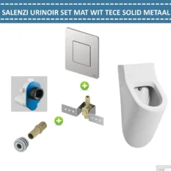 Urinoir Set Salenzi Hung Achterinlaat Mat Wit Met TECE Solid Drukplaat Metaal