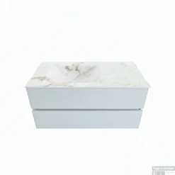 MONDIAZ VICA-DLUX 100cm Badmeubel Onderkast Clay 2 Lades. Inbouw Wastafel CLOUD Links Zonder Kraangat, Kleur Frappe.