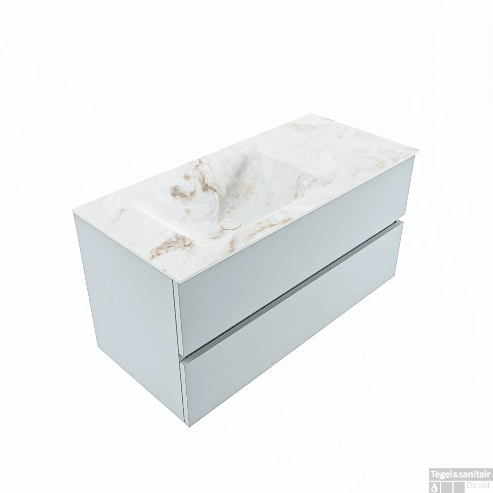 MONDIAZ VICA-DLUX 100cm Badmeubel Onderkast Clay 2 Lades. Inbouw Wastafel CLOUD Links Zonder Kraangat, Kleur Frappe. 4 MONDIAZ VICA-DLUX 100cm Badmeubel Onderkast Clay 2 Lades. Inbouw Wastafel CLOUD Links Zonder Kraangat, Kleur Frappe. - Afbeelding 4