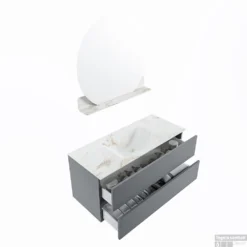 MONDIAZ VICA-DLUX 110cm Badmeubel Onderkast Plata 2 Lades. Inbouw Wastafel CLOUD Midden Zonder Kraangat, Kleur Frappe, En Spiegel Model SPOT -Zalig Baden Verkoopwinkel vica dluxe inbouw cloud frappe plata sp google 3 0014