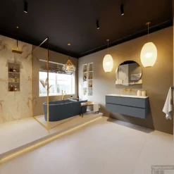 MONDIAZ VICA-DLUX 110cm Badmeubel Onderkast Plata 2 Lades. Inbouw Wastafel CLOUD Midden Zonder Kraangat, Kleur Frappe, En Spiegel Model SPOT -Zalig Baden Verkoopwinkel vica dluxe inbouw cloud frappe plata totaal 0014 13132514376264