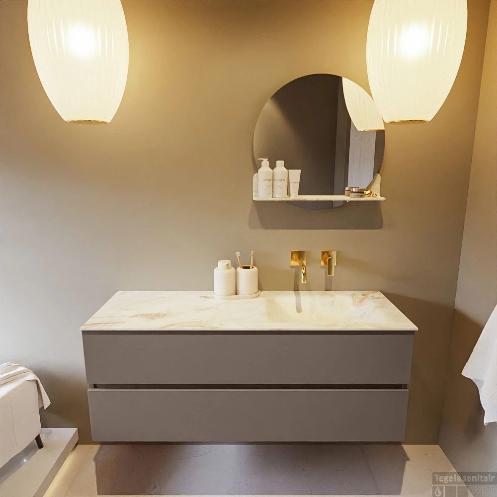 MONDIAZ VICA-DLUX 130cm Badmeubel Onderkast Smoke 2 Lades. Inbouw Wastafel CLOUD Rechts Zonder Kraangat, Kleur Frappe. 5 MONDIAZ VICA-DLUX 130cm Badmeubel Onderkast Smoke 2 Lades. Inbouw Wastafel CLOUD Rechts Zonder Kraangat, Kleur Frappe. - Afbeelding 5