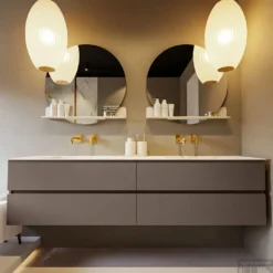 MONDIAZ VICA-DLUX 200cm Badmeubel Onderkast Smoke 4 Lades. Inbouw Wastafel CLOUD Dubbel Zonder Kraangat, Kleur Frappe. -Zalig Baden Verkoopwinkel vica dluxe inbouw cloud frappe smoke front2 0064