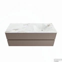 MONDIAZ VICA-DLUX 130cm Badmeubel Onderkast Smoke 2 Lades. Inbouw Wastafel CLOUD Rechts Zonder Kraangat, Kleur Frappe.
