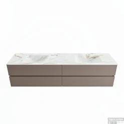 MONDIAZ VICA-DLUX 200cm Badmeubel Onderkast Smoke 4 Lades. Inbouw Wastafel CLOUD Dubbel Zonder Kraangat, Kleur Frappe.