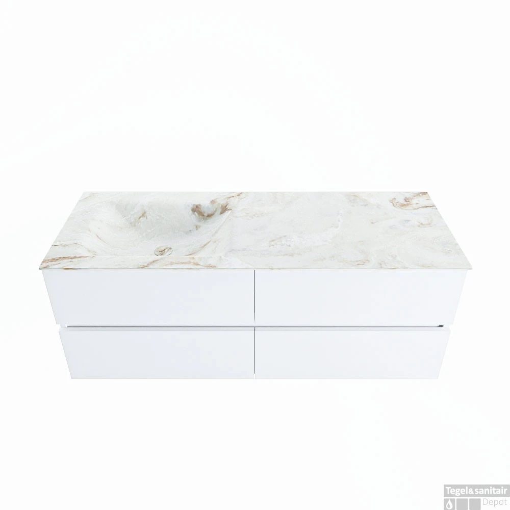 MONDIAZ VICA-DLUX 130cm Badmeubel Onderkast Talc 4 Lades. Inbouw Wastafel CLOUD Links 1 Kraangat, Kleur Frappe, En Spiegel Model SPOT 2 MONDIAZ VICA-DLUX 130cm Badmeubel Onderkast Talc 4 Lades. Inbouw Wastafel CLOUD Links 1 Kraangat, Kleur Frappe, En Spiegel Model SPOT - Afbeelding 2