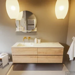 MONDIAZ VICA-DLUX 150cm Badmeubel Onderkast Washed Oak 4 Lades. Inbouw Wastafel CLOUD Links Zonder Kraangat, Kleur Frappe, En Spiegel Model SPOT 14 MONDIAZ VICA-DLUX 150cm Badmeubel Onderkast Washed Oak 4 Lades. Inbouw Wastafel CLOUD Links Zonder Kraangat, Kleur Frappe, En Spiegel Model SPOT -Zalig Baden Verkoopwinkel vica dluxe inbouw cloud frappe washed oak front1 0056