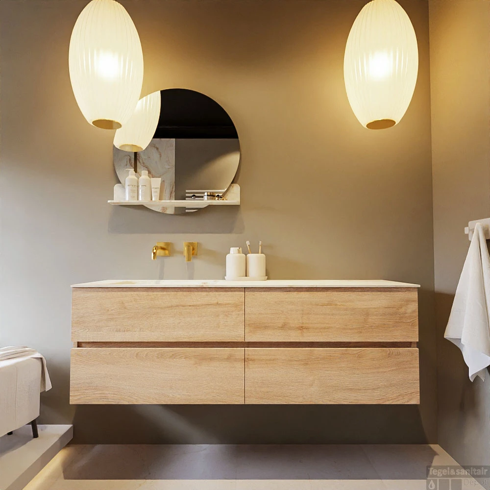 MONDIAZ VICA-DLUX 150cm Badmeubel Onderkast Washed Oak 4 Lades. Inbouw Wastafel CLOUD Links Zonder Kraangat, Kleur Frappe, En Spiegel Model SPOT 7 MONDIAZ VICA-DLUX 150cm Badmeubel Onderkast Washed Oak 4 Lades. Inbouw Wastafel CLOUD Links Zonder Kraangat, Kleur Frappe, En Spiegel Model SPOT - Afbeelding 7