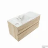 MONDIAZ VICA-DLUX 100cm Badmeubel Onderkast Washed Oak 2 Lades. Inbouw Wastafel CLOUD Links 1 Kraangat, Kleur Frappe, En Spiegel Model SPOT