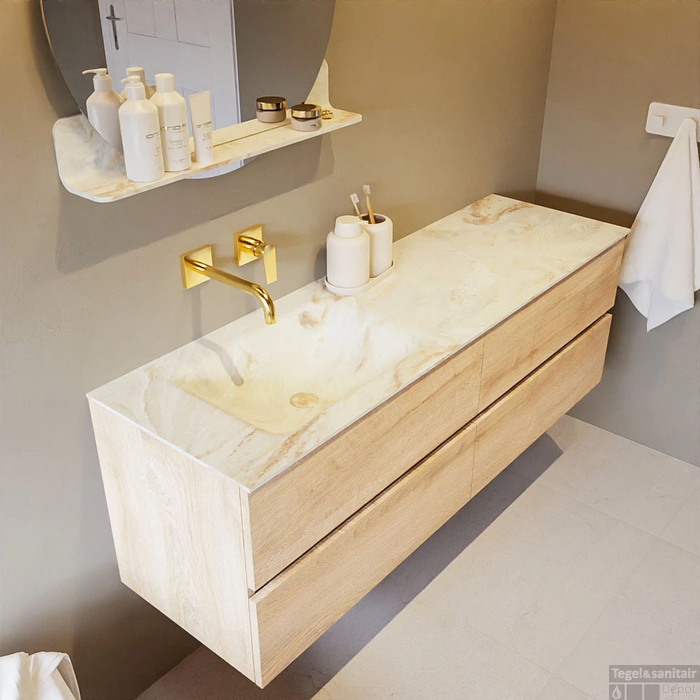 MONDIAZ VICA-DLUX 150cm Badmeubel Onderkast Washed Oak 4 Lades. Inbouw Wastafel CLOUD Links Zonder Kraangat, Kleur Frappe, En Spiegel Model SPOT 5 MONDIAZ VICA-DLUX 150cm Badmeubel Onderkast Washed Oak 4 Lades. Inbouw Wastafel CLOUD Links Zonder Kraangat, Kleur Frappe, En Spiegel Model SPOT - Afbeelding 5