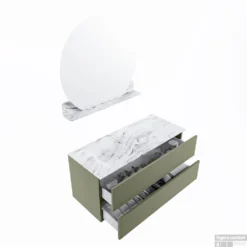 MONDIAZ VICA-DLUX 110cm Badmeubel Onderkast Army 2 Lades. Inbouw Wastafel CLOUD Links Zonder Kraangat, Kleur Glace, En Spiegel Model SPOT -Zalig Baden Verkoopwinkel vica dluxe inbouw cloud glace army sp google 3 0015