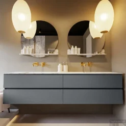 MONDIAZ VICA-DLUX 200cm Badmeubel Onderkast Plata 4 Lades. Inbouw Wastafel CLOUD Dubbel Zonder Kraangat, Kleur Glace. -Zalig Baden Verkoopwinkel vica dluxe inbouw cloud glace plata front2 0064