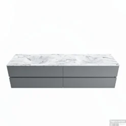 MONDIAZ VICA-DLUX 200cm Badmeubel Onderkast Plata 4 Lades. Inbouw Wastafel CLOUD Dubbel Zonder Kraangat, Kleur Glace.
