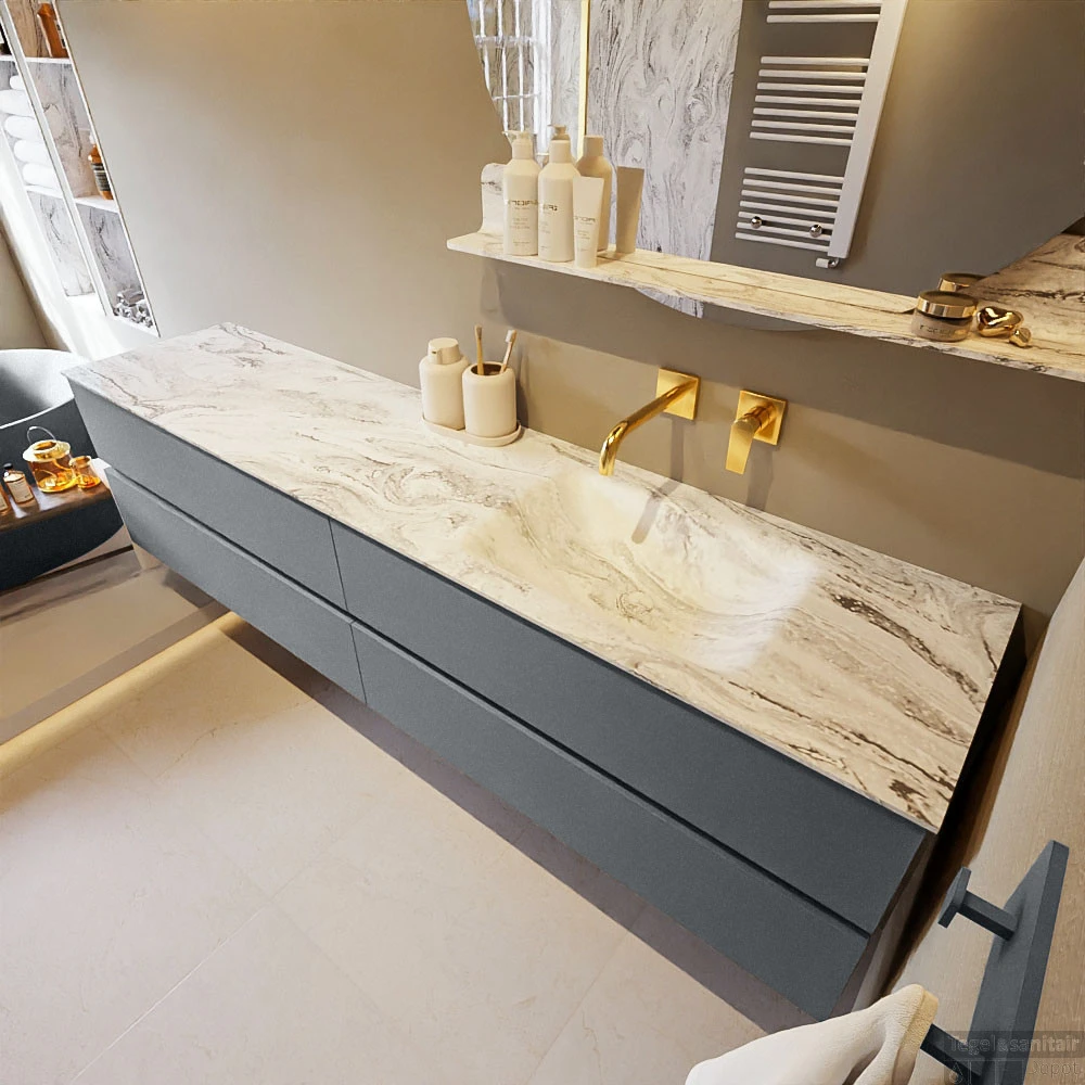 MONDIAZ VICA-DLUX 200cm Badmeubel Onderkast Plata 4 Lades. Inbouw Wastafel CLOUD Rechts Zonder Kraangat, Kleur Glace. 2 MONDIAZ VICA-DLUX 200cm Badmeubel Onderkast Plata 4 Lades. Inbouw Wastafel CLOUD Rechts Zonder Kraangat, Kleur Glace. - Afbeelding 2