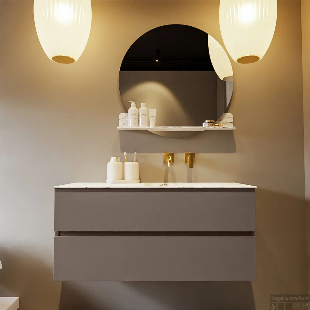 MONDIAZ VICA-DLUX 110cm Badmeubel Onderkast Smoke 2 Lades. Inbouw Wastafel CLOUD Rechts Zonder Kraangat, Kleur Glace. 6 MONDIAZ VICA-DLUX 110cm Badmeubel Onderkast Smoke 2 Lades. Inbouw Wastafel CLOUD Rechts Zonder Kraangat, Kleur Glace. - Afbeelding 6