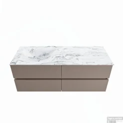 MONDIAZ VICA-DLUX 130cm Badmeubel Onderkast Smoke 4 Lades. Inbouw Wastafel CLOUD Links 1 Kraangat, Kleur Glace.