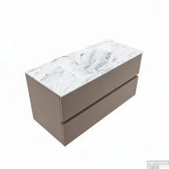 MONDIAZ VICA-DLUX 100cm Badmeubel Onderkast Smoke 2 Lades. Inbouw Wastafel CLOUD Midden Zonder Kraangat, Kleur Glace, En Spiegel Model SPOT
